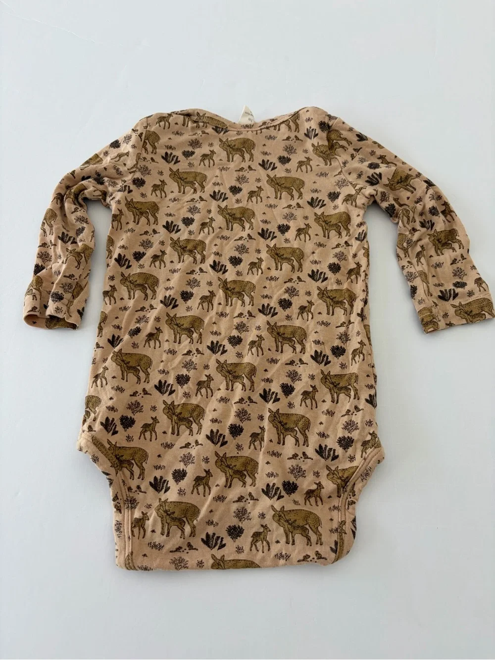 Kate Quinn Long Sleeve Infant Bodysuit with Deer Print Size 0-3 Months Bamboo
